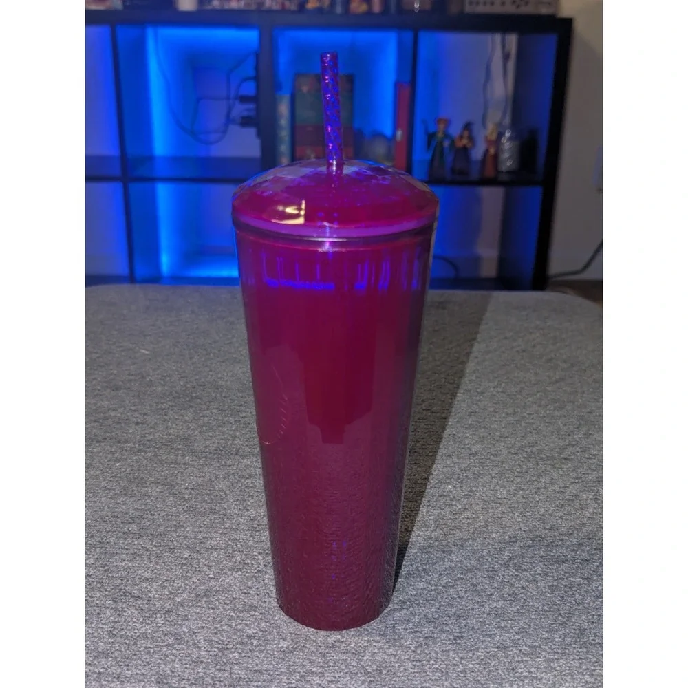 Starbucks Tumbler April 2021 Tall Purple Cold Cup Blue Edge Glow Dome Lid 24 oz